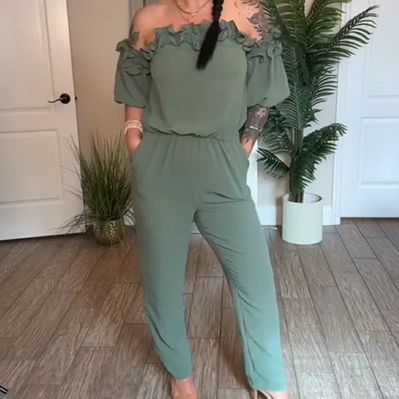Jumpsuit mit gerafften Schultern