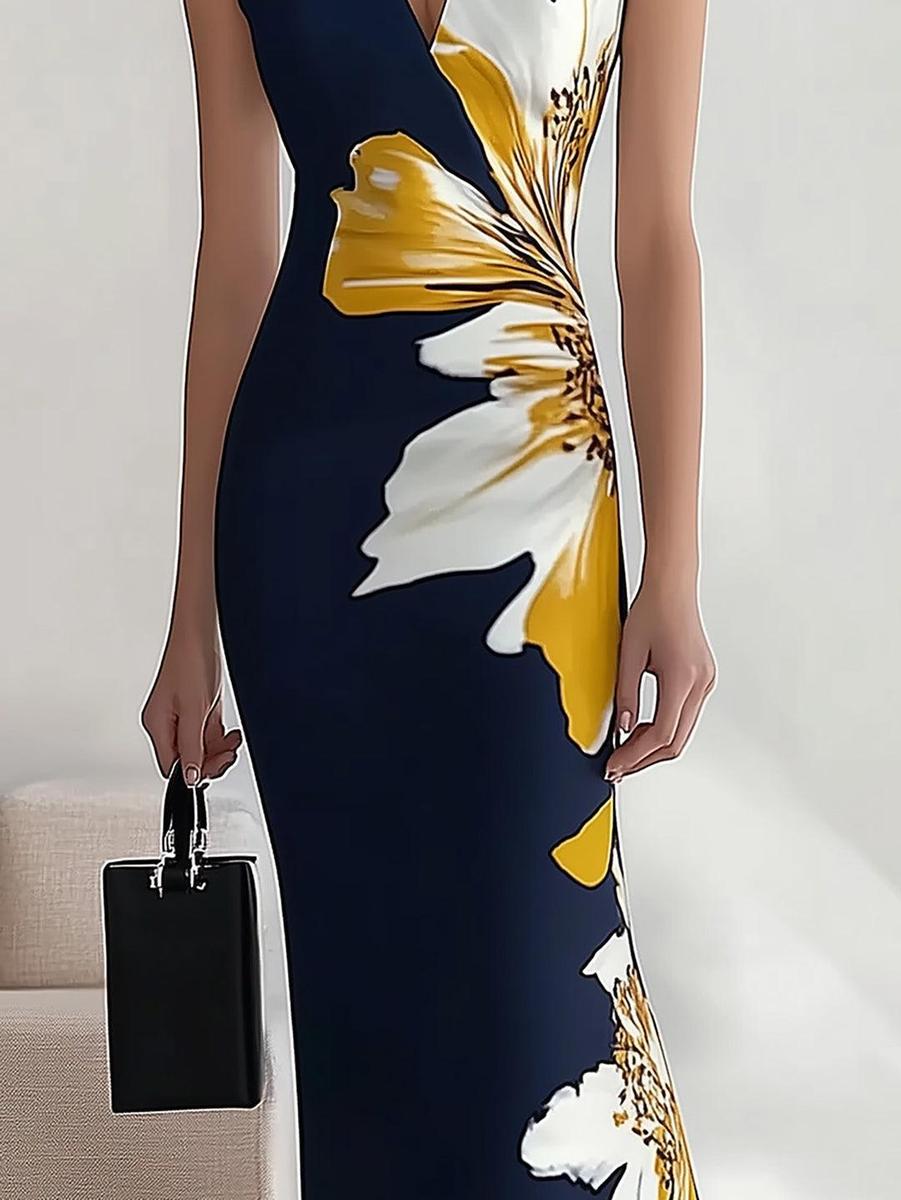 Elegantes ärmelloses Maxikleid mit Blumenmuster