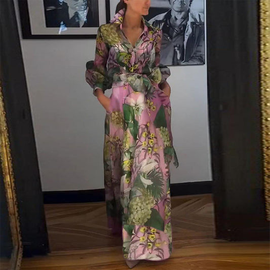 Elegantes Maxikleid in Rosa mit langen Ärmeln