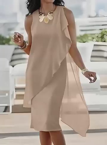 Ärmelloses Damen-Sommerkleid mit Rundhalsausschnitt, asymmetrischem Schnitt & Mesh