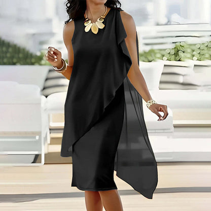 Ärmelloses Damen-Sommerkleid mit Rundhalsausschnitt, asymmetrischem Schnitt & Mesh