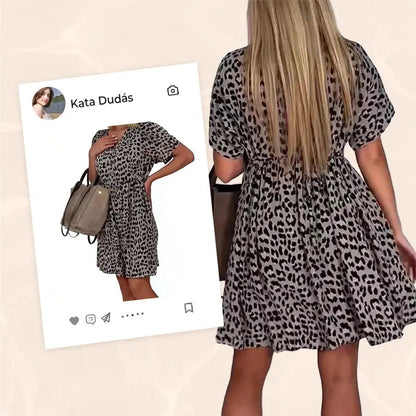 Damen Kurzarmkleid Leoparden-Blumenprint