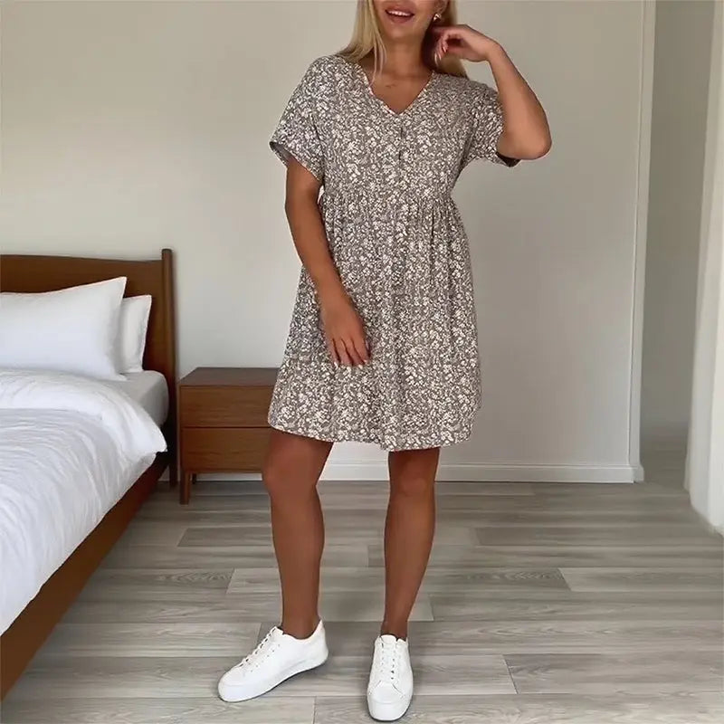 Damen Kurzarmkleid Leoparden-Blumenprint
