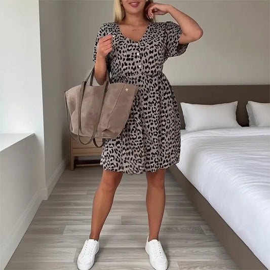 Damen Kurzarmkleid Leoparden-Blumenprint